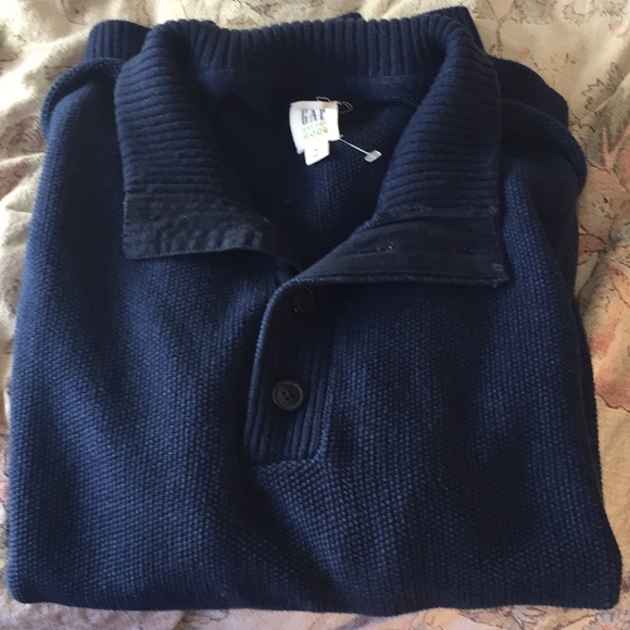 GAP for GOOD Size XL 1/3 Button Neck Polo Fisherman’s Weave Navy Cozy $129 NEW - Picture 6 of 8